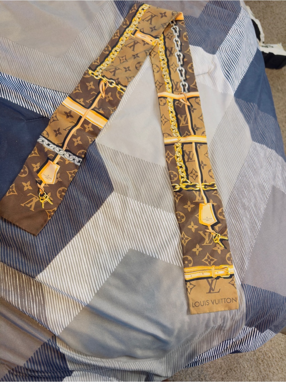 Louis Vuitton Brown & Gold Monogram Silk Twilly